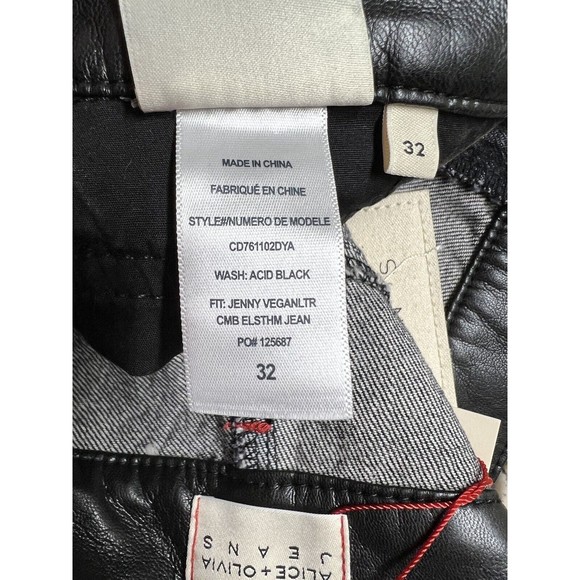 Alice + Olivia Jenny Faux Leather-Trimmed Mid-Rise Tapered Jeans Black‎ Size 32 - Picture 11 of 12